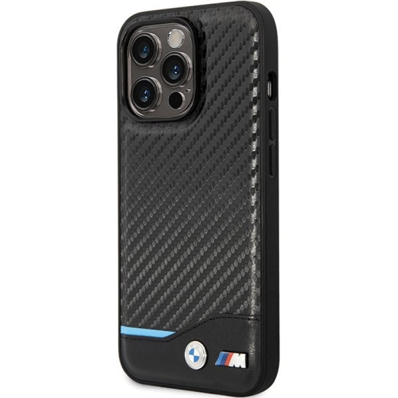 BMW BMHCP13X22NBCK Leather Carbon σκληρή θήκη για Apple iPhone 13 Pro Max, μαύρη