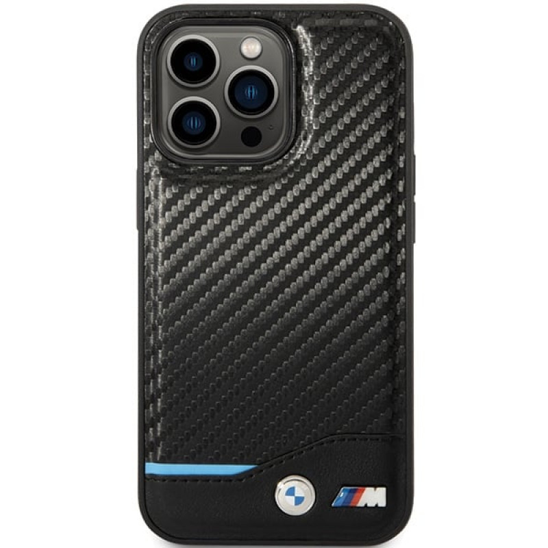 BMW BMHCP13X22NBCK Leather Carbon σκληρή θήκη για Apple iPhone 13 Pro Max, μαύρη