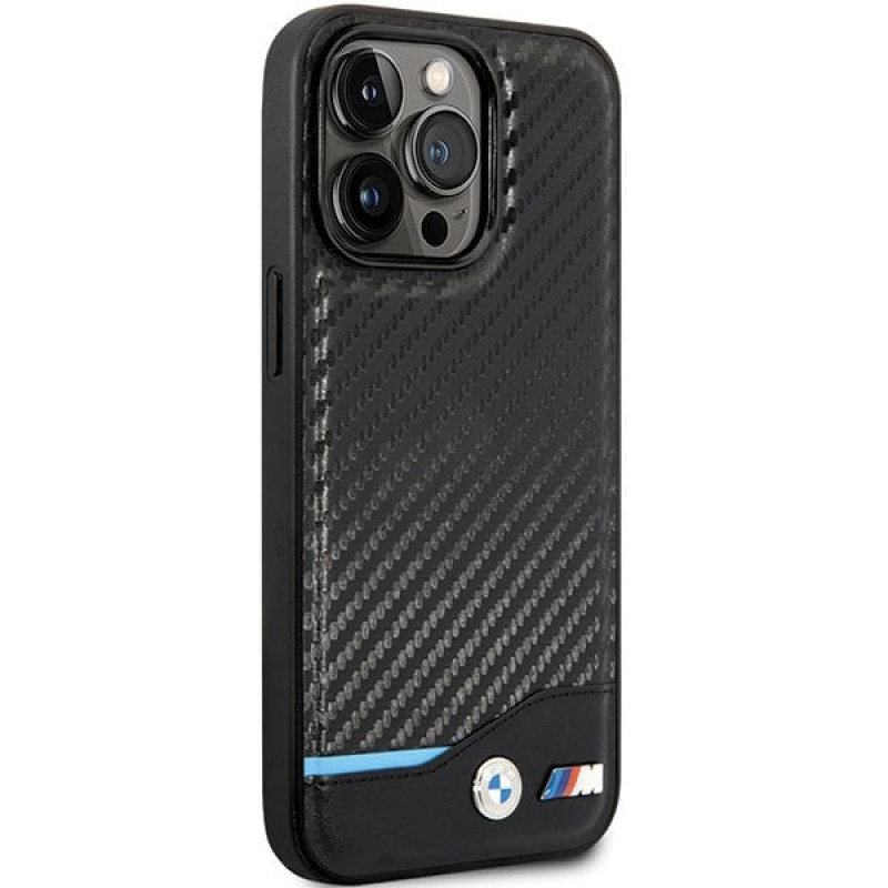 BMW BMHCP13X22NBCK Leather Carbon σκληρή θήκη για Apple iPhone 13 Pro Max, μαύρη