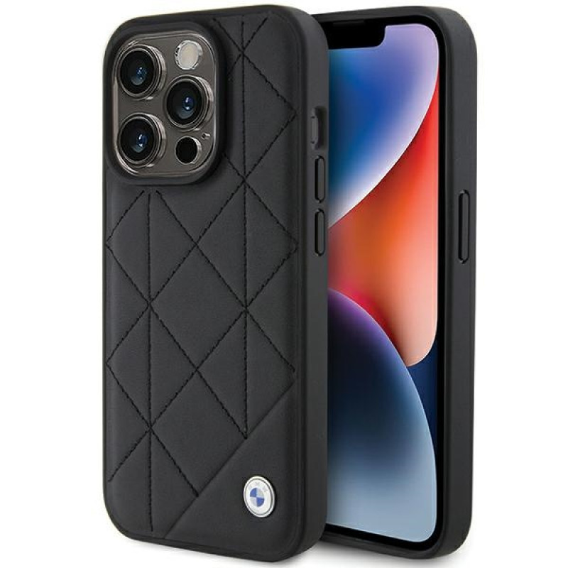 Θήκη από δέρμα με καπιτονέ σχέδιο BMW BMHCP15X22RQDK για Apple iPhone 15 Pro Max, μαύρη