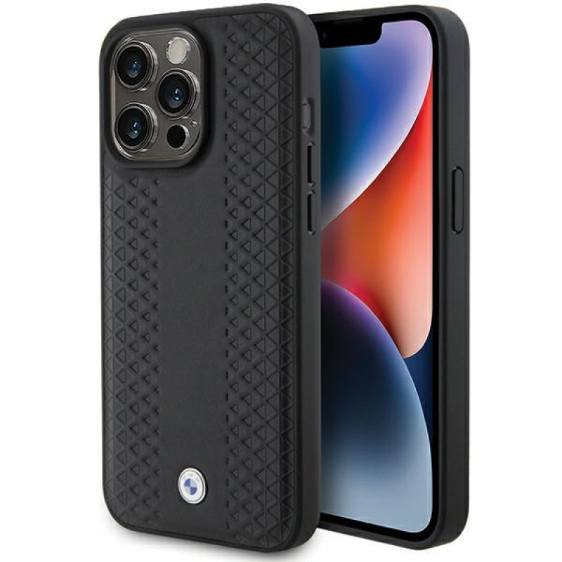 Θήκη BMW BMHCP15X22RFGK Leather Diamond Pattern για Apple iPhone 15 Pro Max, μαύρη