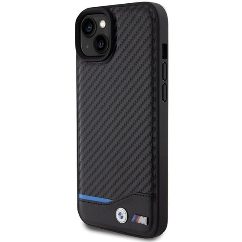 Θήκη BMW BMHCP15M22NBCK Leather Carbon για Apple iPhone 15 Plus / 14 Plus, μαύρη