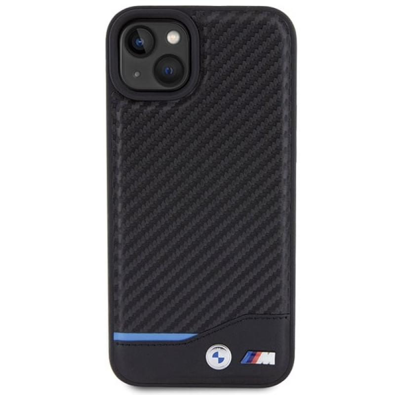 Θήκη BMW BMHCP15M22NBCK Leather Carbon για Apple iPhone 15 Plus / 14 Plus, μαύρη