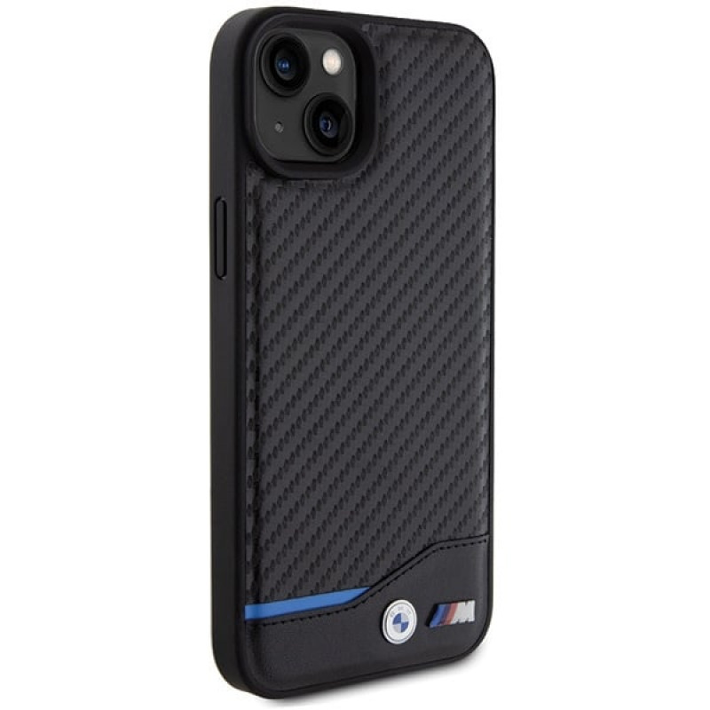 Θήκη BMW BMHCP15M22NBCK Leather Carbon για Apple iPhone 15 Plus / 14 Plus, μαύρη