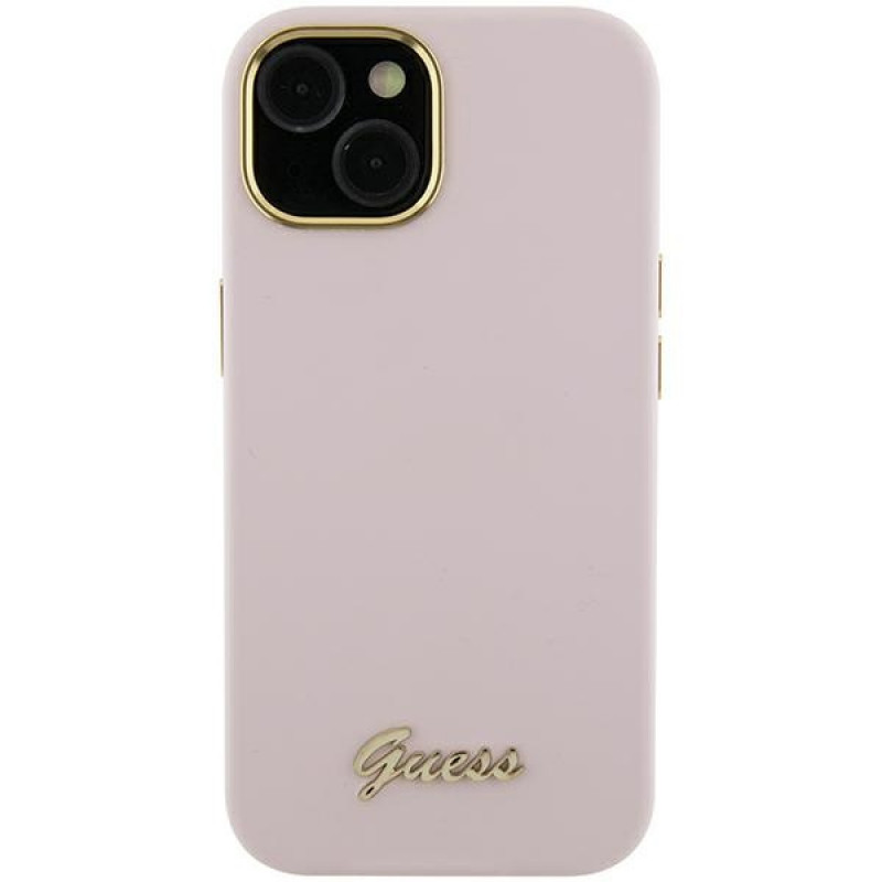 Guess GUHCP15XSMBSLP Θήκη Silicone Script Metal Logo & Frame για Apple iPhone 15 Pro Max, ροζ