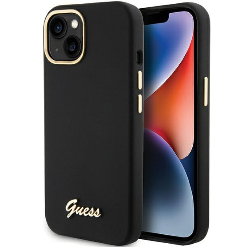 Guess GUHCP15SSMBSLK Θήκη σκληρή Silicone Script Metal Logo & Frame για Apple iPhone 15 / 14 / 13, μαύρη