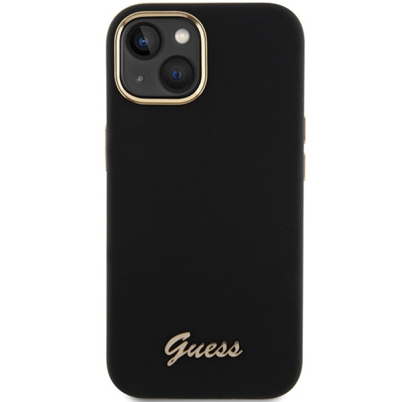 Guess GUHCP15SSMBSLK Θήκη σκληρή Silicone Script Metal Logo & Frame για Apple iPhone 15 / 14 / 13, μαύρη