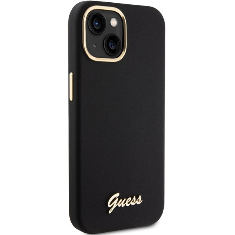 Guess GUHCP15SSMBSLK Θήκη σκληρή Silicone Script Metal Logo & Frame για Apple iPhone 15 / 14 / 13, μαύρη