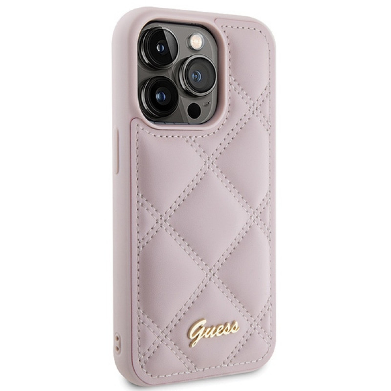 Guess GUHCP15LPSQSQSP Quilted Metal Logo θήκη hardcase για Apple iPhone 15 Pro, ροζ