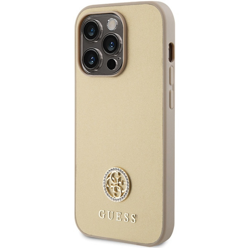 Θήκη Guess GUHCP15LPS4DGPD PU 4G Strass Metal Logo για Apple iPhone 15 Pro, χρυσή