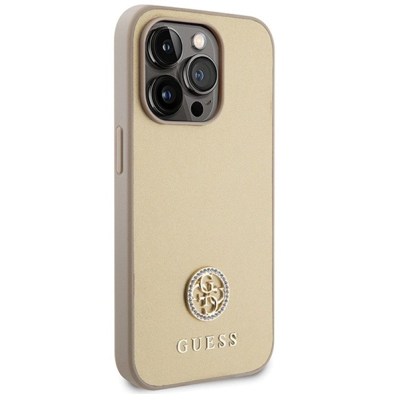 Θήκη Guess GUHCP15LPS4DGPD PU 4G Strass Metal Logo για Apple iPhone 15 Pro, χρυσή