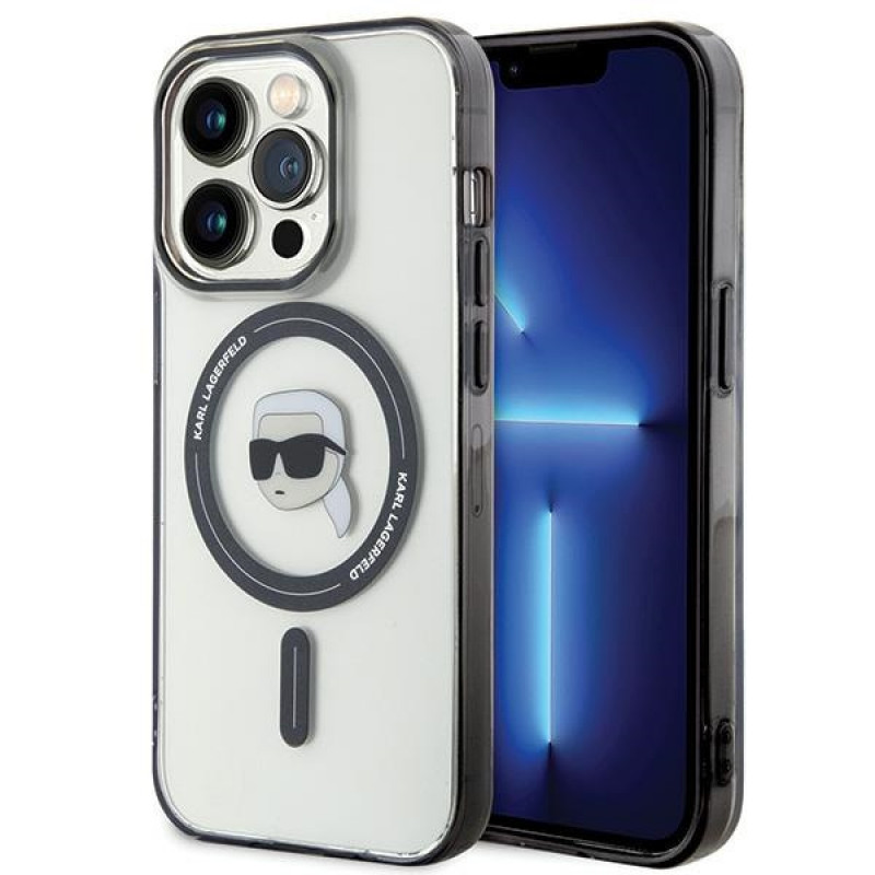Karl Lagerfeld KLHMP15LHKHNOTK IML Karl's Head MagSafe σκληρή θήκη για Apple iPhone 15 Pro, διαφανής