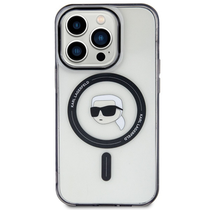 Karl Lagerfeld KLHMP15LHKHNOTK IML Karl's Head MagSafe σκληρή θήκη για Apple iPhone 15 Pro, διαφανής