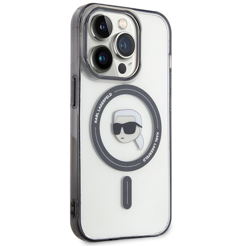 Karl Lagerfeld KLHMP15LHKHNOTK IML Karl's Head MagSafe σκληρή θήκη για Apple iPhone 15 Pro, διαφανής