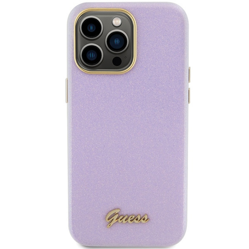 Guess GUHCP15XPGMCSL Glitter Glossy Script σκληρή θήκη για Apple iPhone 15 Pro Max, λιλά