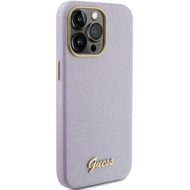 Guess GUHCP15XPGMCSL Glitter Glossy Script σκληρή θήκη για Apple iPhone 15 Pro Max, λιλά