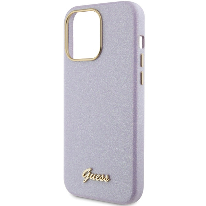 Guess GUHCP15XPGMCSL Glitter Glossy Script σκληρή θήκη για Apple iPhone 15 Pro Max, λιλά