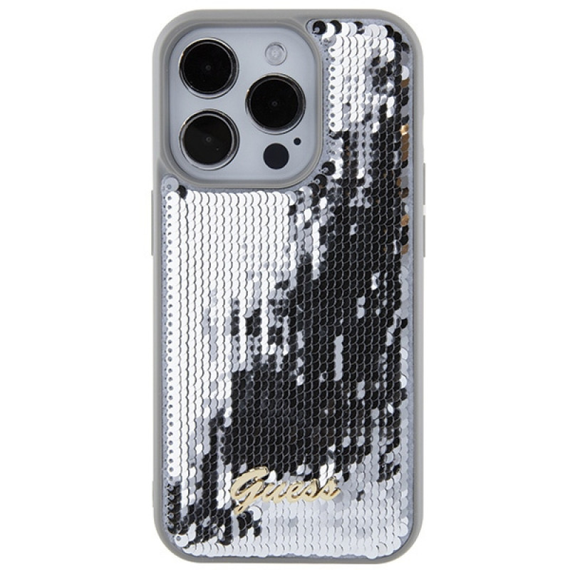 Guess GUHCP15XPSFDGSS Sequin Script Metal σκληρή θήκη για Apple iPhone 15 Pro Max, ασημί