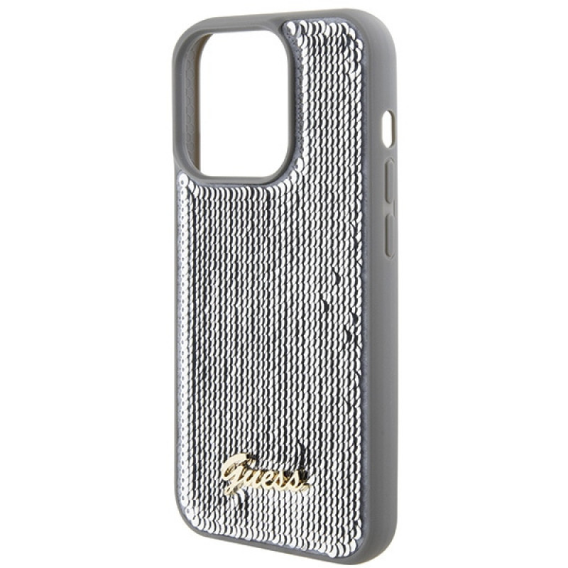 Guess GUHCP15XPSFDGSS Sequin Script Metal σκληρή θήκη για Apple iPhone 15 Pro Max, ασημί