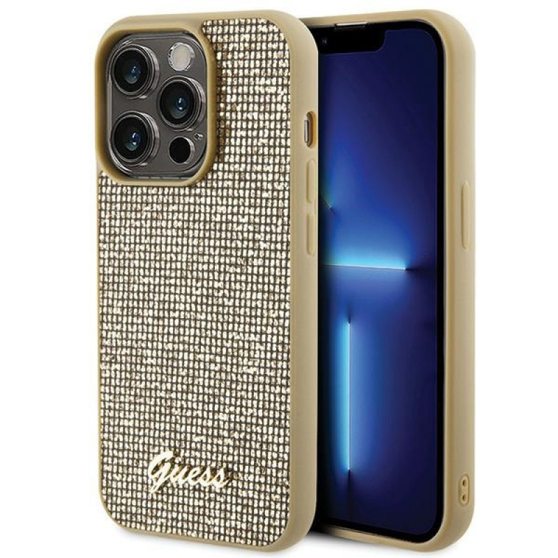 Guess GUHCP15LPMSDGSD Disco Metal Script σκληρή θήκη για Apple iPhone 15 Pro, χρυσή