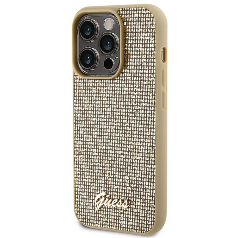 Guess GUHCP15LPMSDGSD Disco Metal Script σκληρή θήκη για Apple iPhone 15 Pro, χρυσή