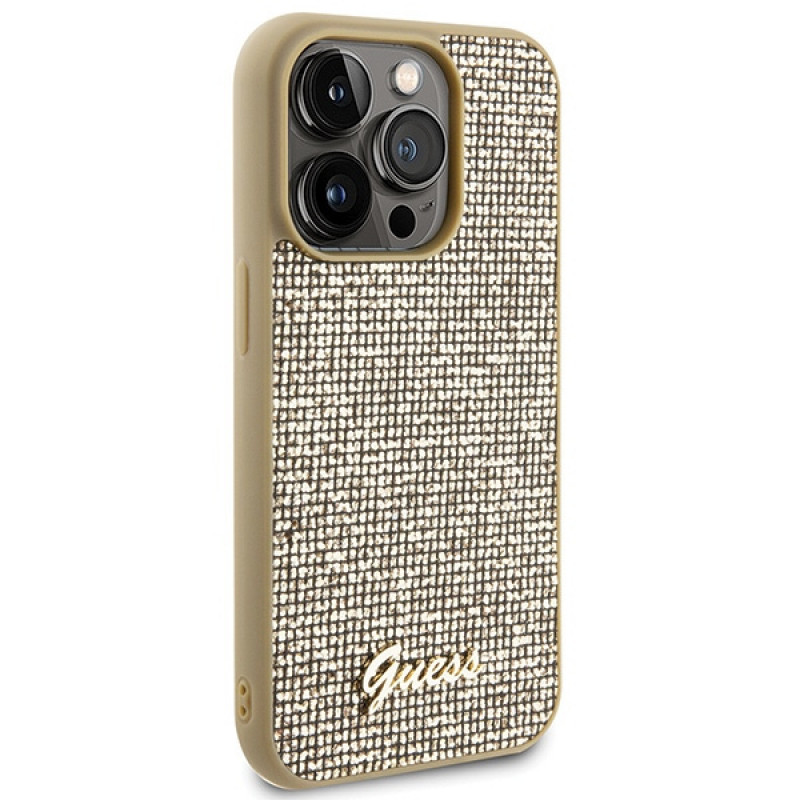 Guess GUHCP15LPMSDGSD Disco Metal Script σκληρή θήκη για Apple iPhone 15 Pro, χρυσή