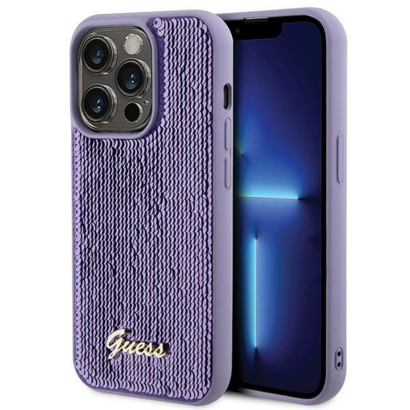 Guess GUHCP15XPSFDGSU Sequin Script Metal σκληρή θήκη για Apple iPhone 15 Pro Max, μωβ