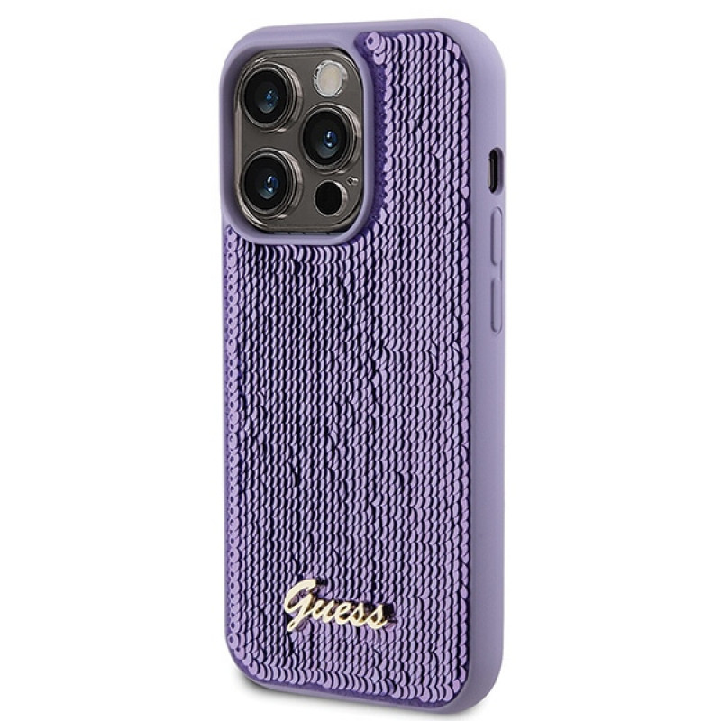 Guess GUHCP15XPSFDGSU Sequin Script Metal σκληρή θήκη για Apple iPhone 15 Pro Max, μωβ