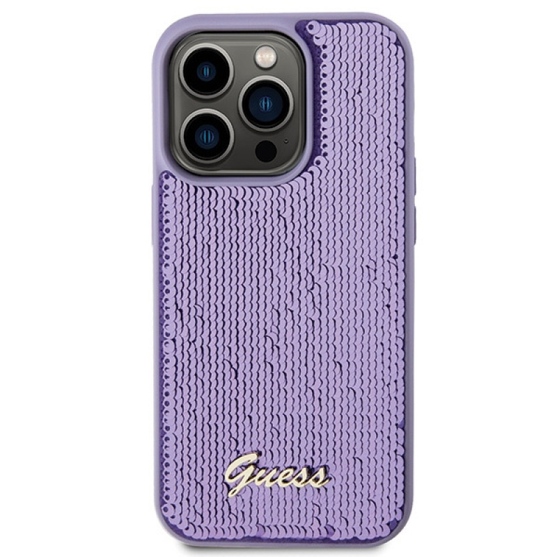 Guess GUHCP15XPSFDGSU Sequin Script Metal σκληρή θήκη για Apple iPhone 15 Pro Max, μωβ