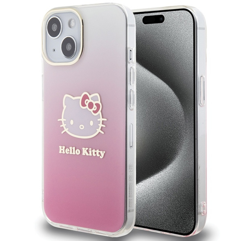 Hello Kitty HKHCP15SHDGKEP IML Gradient Electrop Kitty Head σκληρή θήκη για Apple iPhone 15 6.1", ροζ