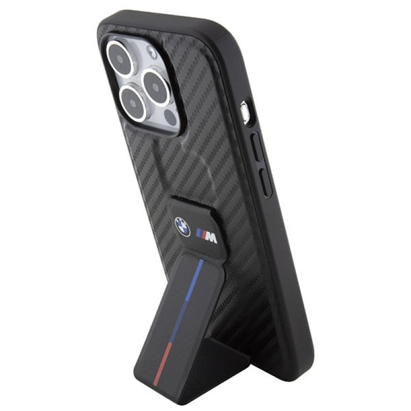 BMW BMHCP15LGSPCCK Apple iPhone 15 Pro θήκη σκληρή Grip Stand Smooth & Carbon, μαύρη