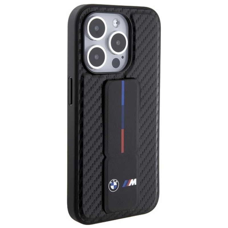 BMW BMHCP15LGSPCCK Apple iPhone 15 Pro θήκη σκληρή Grip Stand Smooth & Carbon, μαύρη