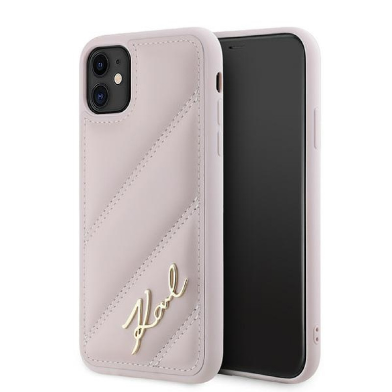 Karl Lagerfeld KLHCN61PQDSMGP Apple iPhone 11 / XR σκληρή θήκη Diagonal Quilted Script, ροζ