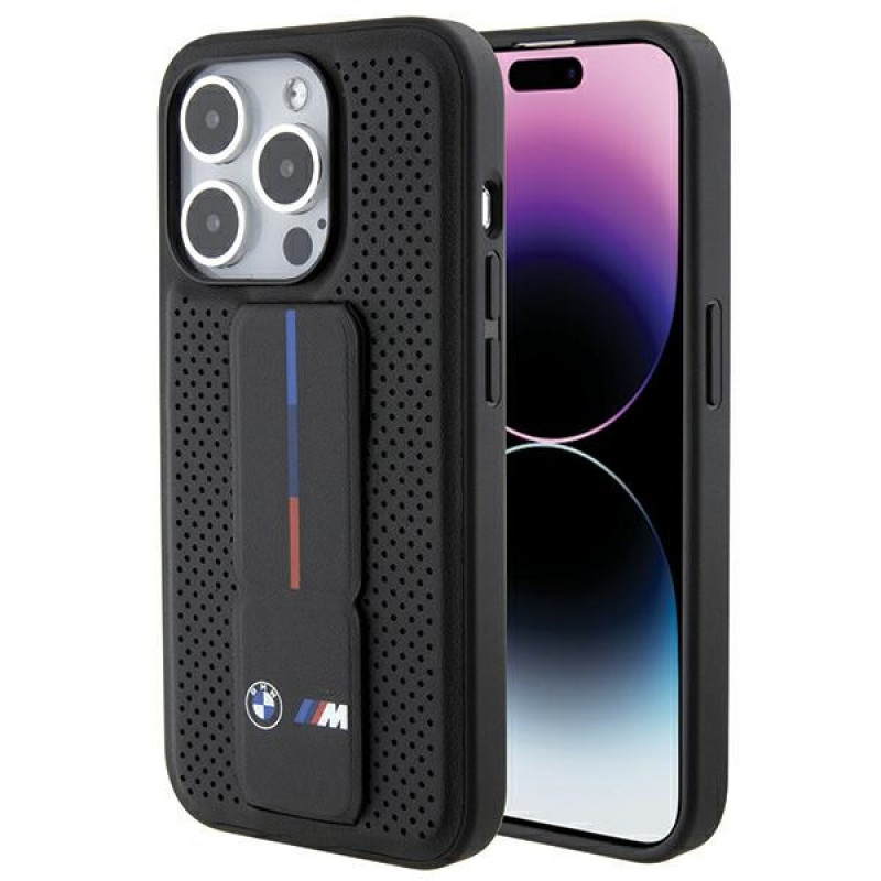 BMW BMHCP15LGSPPRK Apple iPhone 15 Pro θήκη hardcase Grip Stand Smooth & Perforated, μαύρη