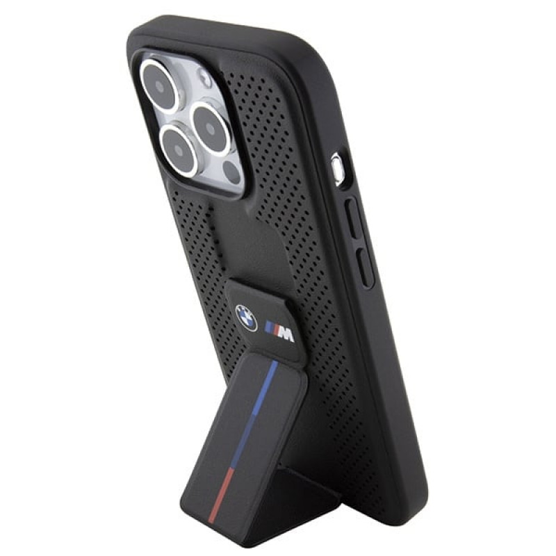 BMW BMHCP15LGSPPRK Apple iPhone 15 Pro θήκη hardcase Grip Stand Smooth & Perforated, μαύρη