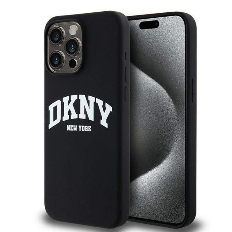 DKNY Apple iPhone 15 Pro Max θήκη hardcase Liquid Silicone Λευκό τυπωμένο λογότυπο MagSafe, μαύρο
