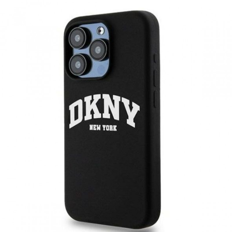 Θήκη DKNY Apple iPhone 14 Pro σκληρή Liquid Silicone λευκό τυπωμένο λογότυπο MagSafe, μαύρη