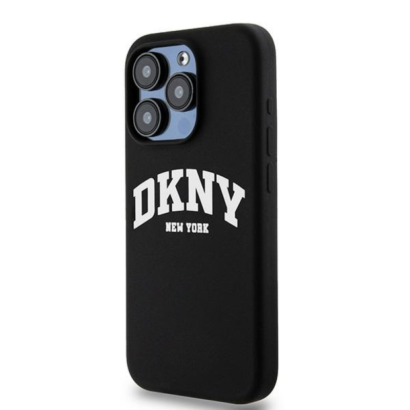 Θήκη DKNY Apple iPhone 14 Pro σκληρή Liquid Silicone λευκό τυπωμένο λογότυπο MagSafe, μαύρη
