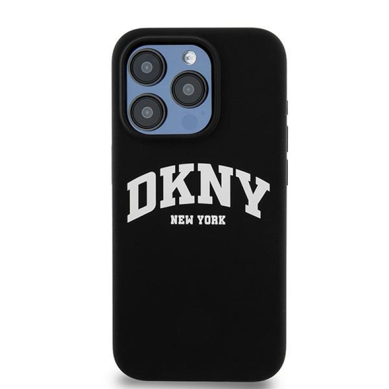 Θήκη DKNY Apple iPhone 14 Pro σκληρή Liquid Silicone λευκό τυπωμένο λογότυπο MagSafe, μαύρη