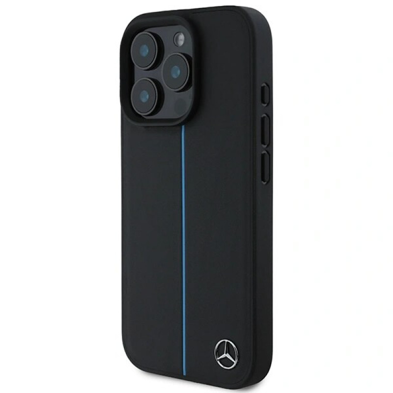 Mercedes MEHMP16L23RURBK Apple iPhone 16 Pro θήκη σκληρή MB Blue Line Leather MagSafe, μαύρη