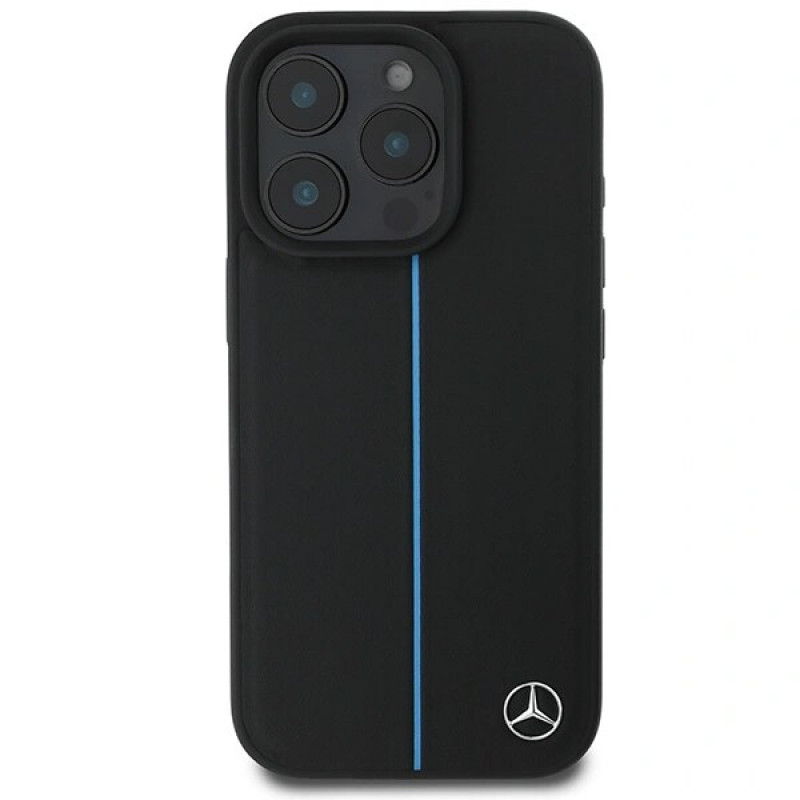 Mercedes MEHMP16L23RURBK Apple iPhone 16 Pro θήκη σκληρή MB Blue Line Leather MagSafe, μαύρη
