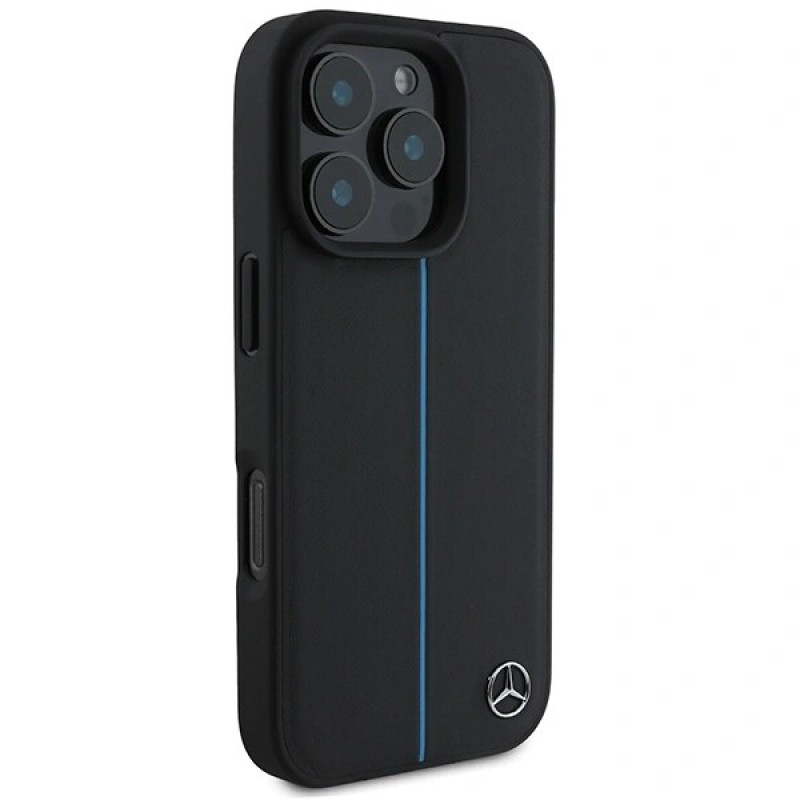 Mercedes MEHMP16L23RURBK Apple iPhone 16 Pro θήκη σκληρή MB Blue Line Leather MagSafe, μαύρη