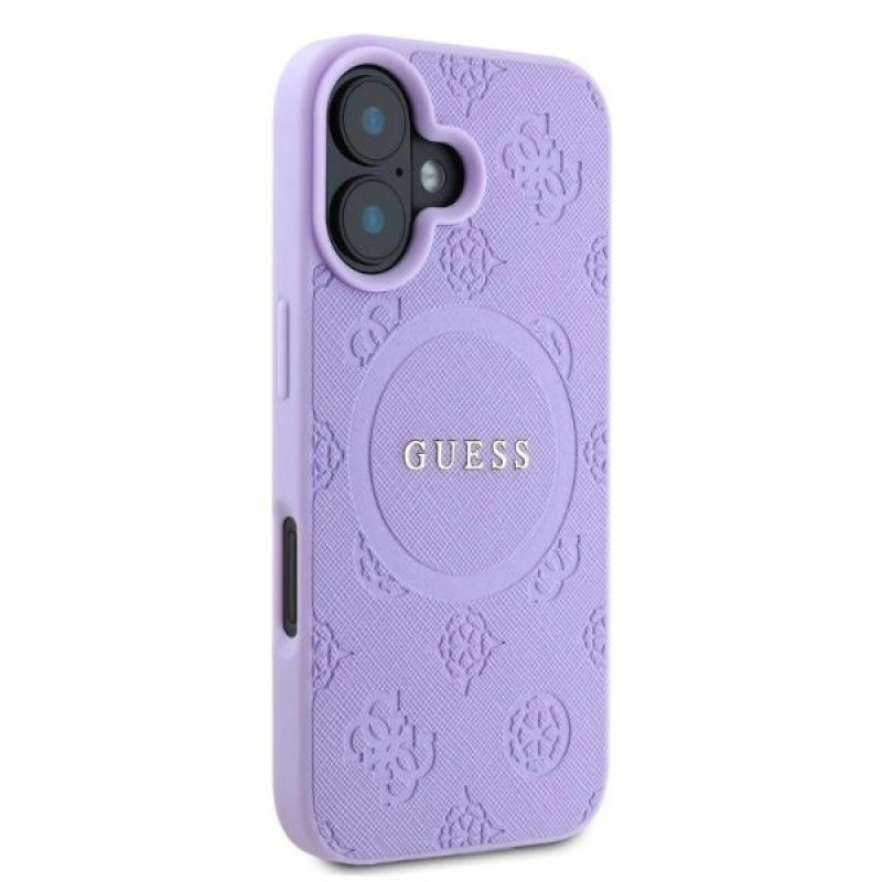 Θήκη MagSafe Guess Saffiano Peony Stamp για Apple iPhone 16, μωβ