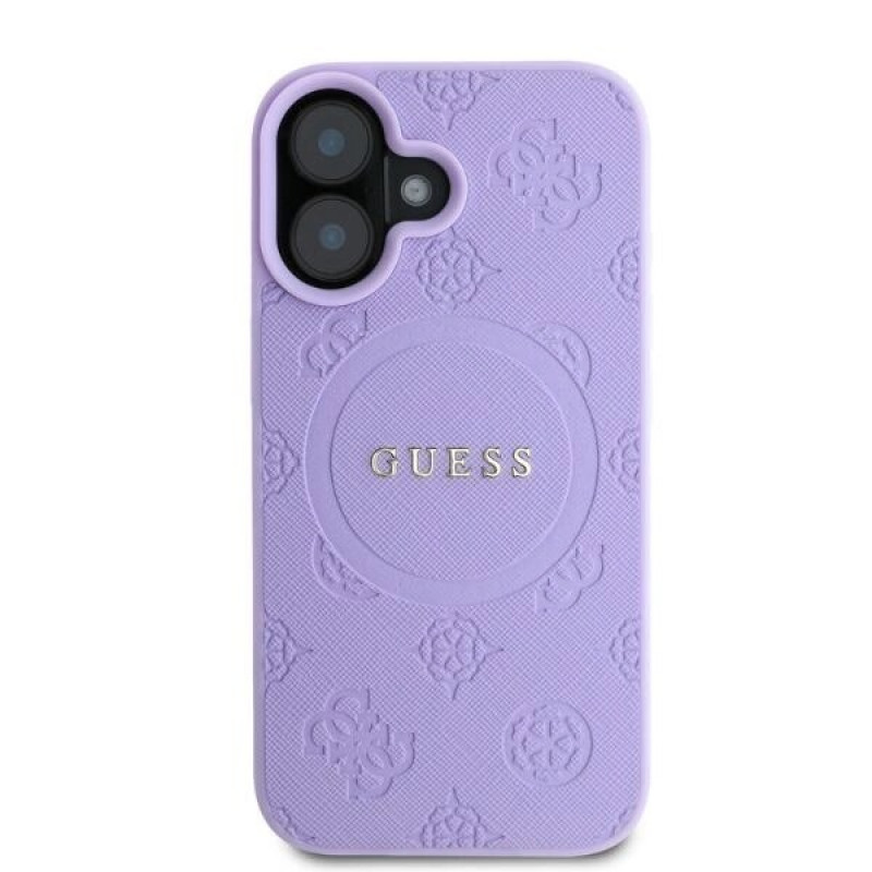 Θήκη MagSafe Guess Saffiano Peony Stamp για Apple iPhone 16, μωβ
