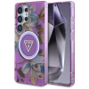 Θήκη MagSafe Guess Glitter Flowers Triangle Buttons για Samsung Galaxy S25 Ultra, μωβ