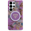 Θήκη MagSafe Guess Glitter Flowers Triangle Buttons για Samsung Galaxy S25 Ultra, μωβ