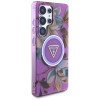 Θήκη MagSafe Guess Glitter Flowers Triangle Buttons για Samsung Galaxy S25 Ultra, μωβ