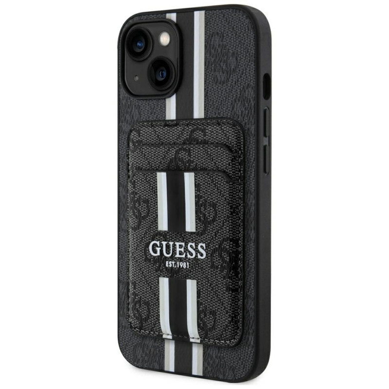 Θήκη Guess 4G Stripes MagSafe με πορτοφόλι για Apple iPhone 15, μαύρη