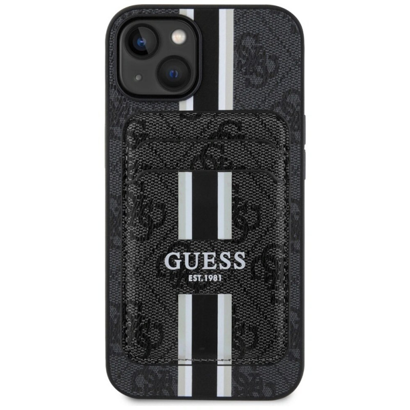 Θήκη Guess 4G Stripes MagSafe με πορτοφόλι για Apple iPhone 15, μαύρη