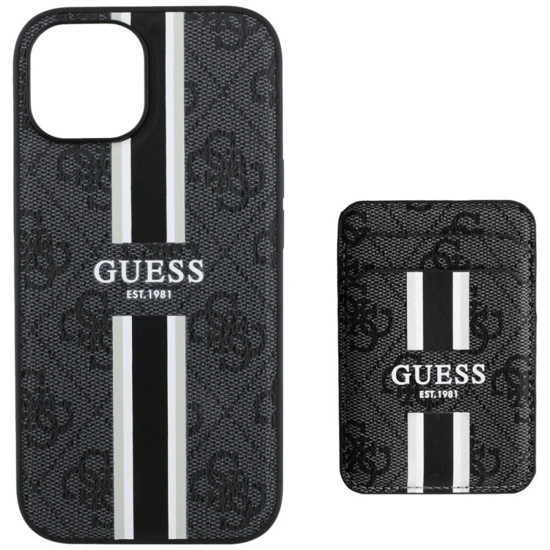 Θήκη Guess 4G Stripes MagSafe με πορτοφόλι για Apple iPhone 15, μαύρη